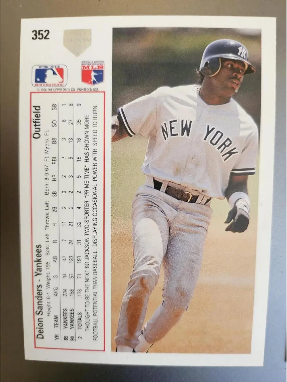 Deion Sanders 1991 Upper Deck Baseball Card: NY Yankees: #352 NM/M